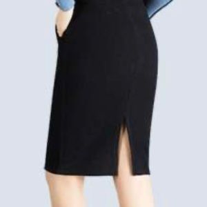 EXPRESS STUDIO Silky Pencil Skirt with Cheetah Animal Print Lining Black